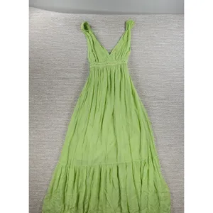 Scotch & Soda Tiered Maxi Dress Womens M Green Deep V Neck Cross Back thumbnail 2
