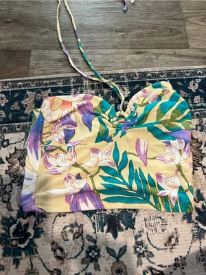 Billabong Floral Halter Crop Top in Yellow, Teal & Purple thumbnail 5