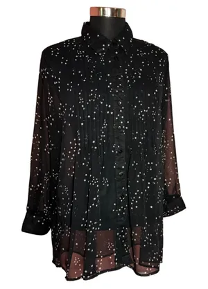 Chelsea & Theodore Semi-Sheer Whimsical Button Down Blouse Star Print Women's M thumbnail 1