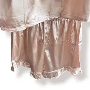 Womens Satin Pajama Set Champagne Pink Short Sleeve Loungewear NEW Bridal Sleep thumbnail 9