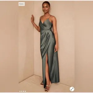 BHLDN Size 14‎ Freya Satin Charmeuse Maxi Slip Dress Moss Green Bridesmaid NWT thumbnail 2