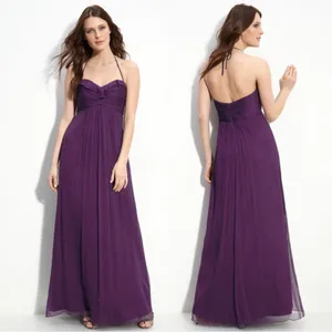 Amsale • plum silk chiffon dress bridesmaid crinkle halter purple formal G425C thumbnail 13