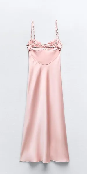 ZARA dress maxi midi Light Pink satin effect wedding party cocktail thumbnail 6