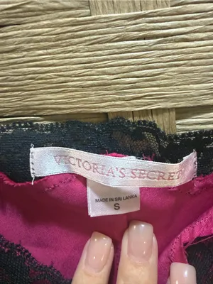 Victoria's Secret Hot Pink stretch Satin Slip Black Lace Size M vntg thumbnail 2