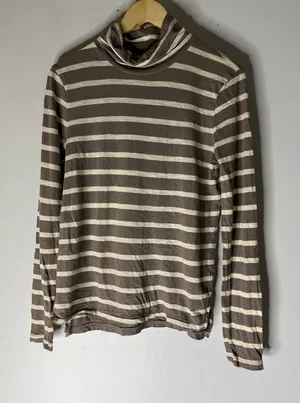 Madewell Brown Cream Stripe Turtleneck Long Sleeve‎ T-shirt Medium thumbnail 1
