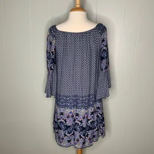 Altar’d State Blue/White/Lavender Boho Bell Sleeve Mini Dress Tunic S thumbnail 8