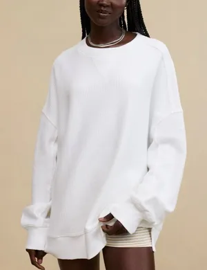 Aerie White Big Chill Oversized Distressed Sweatshirt thumbnail 1