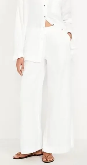 Old Navy Women's Sz Medium Petite Gauzy Wide Leg Pant Rope Tie Calla Lilly White thumbnail 1