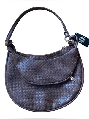 Crescent Woven Dark Espresso Shoulder Handbag Purse Satchel Medium Knotted Strap thumbnail 2