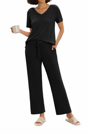 NEW MINTREUS Ribbed Knit Pajama Soft Lounge Set Lightweight Sleepwear L thumbnail 1