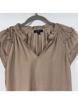 Haver London Taupe Ruffle Sleeve Blouse M thumbnail 2