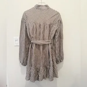 VICI Sweet‎ Autumn Plaid Belted Long Sleeve Mini ShirtDress Brown & Cream Large thumbnail 5
