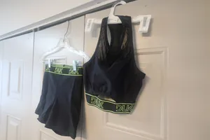 DLK Workout exercise loungewear casual summer active shorts and one should top sports bra set in black and lime green thumbnail 2
