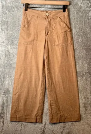 Anthropologie Maeve The Colette Wide Leg Pants Crop High Rise Brown Orange Sz 14 thumbnail 1