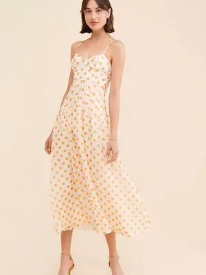 En Saison Ava Gold Polka Dot Ruffle Puff Sleeve Midi Dress Size Medium thumbnail 15
