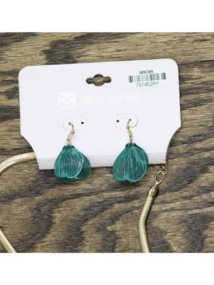 NWT Daisy Fuentes Filligree Dangly Earring Necklace Set Gold / Blue 17" + 3.5" thumbnail 2