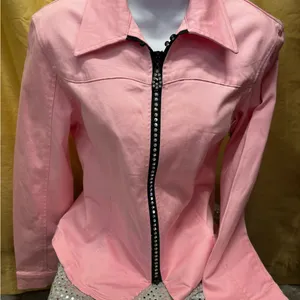Elegant Pink Jean Jacket‎ with Rhinestone Detail thumbnail 1