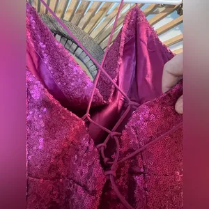 Selfie Leslie Saints & Secrets Miami Nights Cowl Neck Fuchsia Mini Dress Sequins Lace Up Prom thumbnail 8