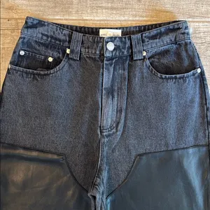 Avec Les Filles High Rise leather chap black denim and jeans thumbnail 3