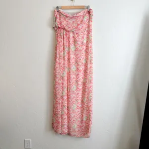 Zara | NWT‎ Floral Chiffon Strapless Tube Maxi Dress in Pink | Medium thumbnail 3