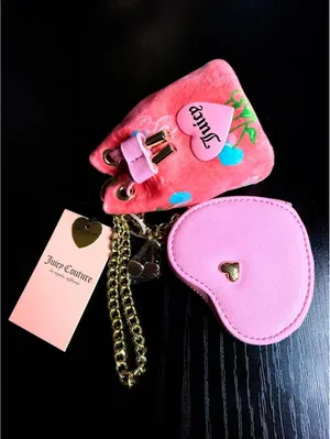 Juicy Couture Cherry Micro Bag Heart Coin Purse Charm Set Pink NWT thumbnail 7