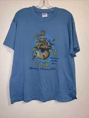 Vintage 90s Blue Birds and birdhouse TShirt Unisex cottagecore concert festival thumbnail 1