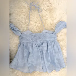 NWOT Urban Outfitters Blue Jesse Cold Shoulder Halter Top Size XS thumbnail 3