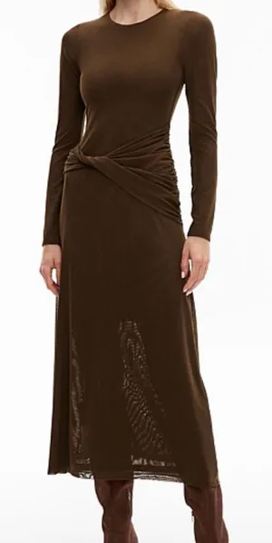Witchery Mesh Twist Front Dress Brown thumbnail 1
