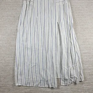 Monteau Los Angeles Linen Maxi Sundress Large White Blue Striped Rayon Slit thumbnail 12