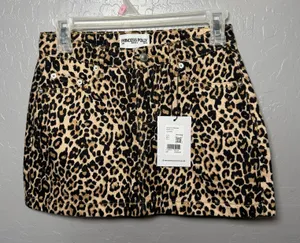 Princess Polly Nickei Denim Mini Leopard Print Skirt US 0 thumbnail 1
