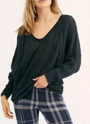 We The Free Free People‎ Sweater Women LBlack Textured Knit Oversized Boho Coastal Grandma thumbnail 1