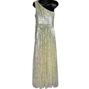 NWT Kate Kasin One Shoulder Maxi Dress Sz 6 Gold‎ Sequin Bridesmaid Evening Prom thumbnail 3