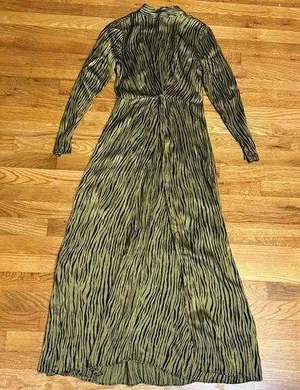 Petersyn Womens XS Zuma Maxi Dress Green Black Satin Print Mock Neck Long Sleeve thumbnail 1