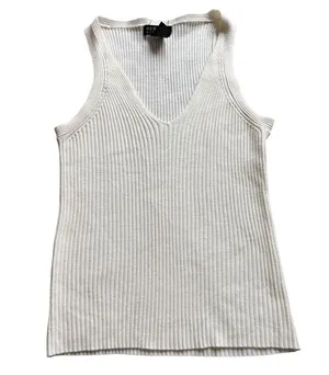 New York & Company Cream Knit Ribbed Tank Top thumbnail 1