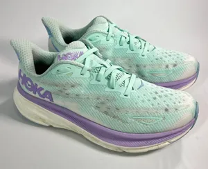HOKA ONE ONE Clifton 9 Wide Running Shoes Women 9D Sunlit Ocean Lilac Mist thumbnail 1