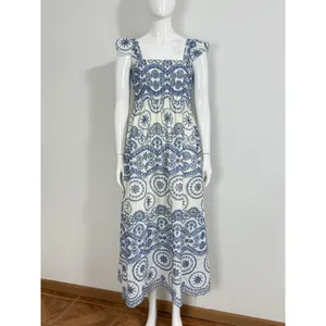 Sunday Up Women’s Eyelet Lace Smocked Midi Dress Blue Summer Coastal Resort S thumbnail 2