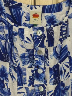 Farm Rio Garden Tiles Linen Puff Sleeves Mini Dress Size Large thumbnail 7