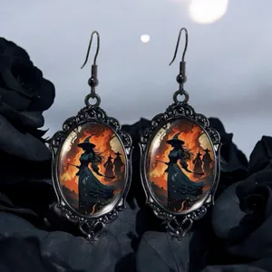 Vintage Style Witch-Themed‎ Black Lace Drop Earrings with Glass Accents thumbnail 7