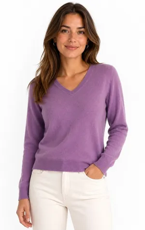 100% Cashmere Alex Marie Sweater Medium Purple V-Neck Long Sleeve Pullover thumbnail 1