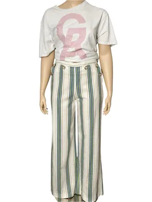 SÉZANE Clayton Linen Cotton Pants, Beige Blue Green Stripes, FR44/US12 thumbnail 3