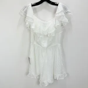 Lulus Frilled to Bits White Swiss Dot Off-the-Shoulder Romper Chiffon Medium NWT thumbnail 7