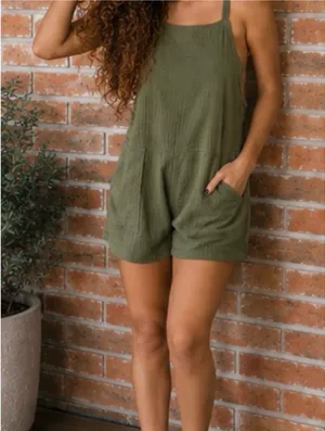 Zenana Olive Green Romper with Back Bow thumbnail 3