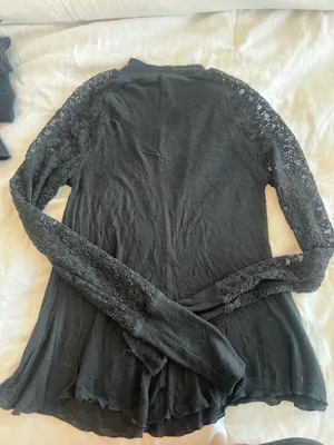 Free People Black Lace-Inset Long Sleeve Tee thumbnail 3