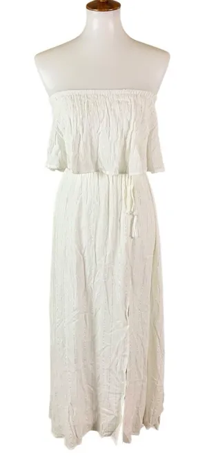 Lulus White Strapless‎ Maxi Dress Metallic Thread Drawstring Waist XS thumbnail 1