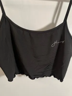 Women’s Size Large Cropped Tank Top Black White‎ Hunny Lettuce Hem Square Neck thumbnail 5