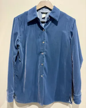 Vintage J.Crew Blue Velvet Button Down Shirt XS Made in Hong Kong thumbnail 1