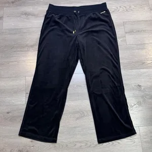 Halston Womens‎ Black Ribbed Velour Wide Leg Lounge Pants XLarge XL thumbnail 1