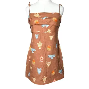 Roame Isola Linen Spaghetti Strap Mini Dress in Ceramica Desert Brown Size US 6 thumbnail 2
