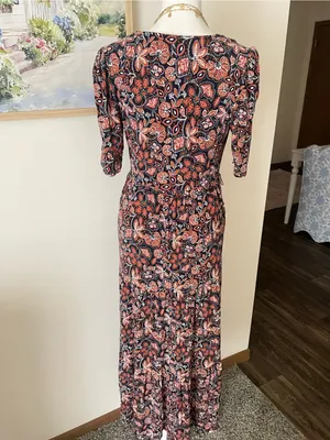 Boden Floral Jersey Knit Short Sleeve Tiered Faux Wrap Maxi Dress US 4R thumbnail 6