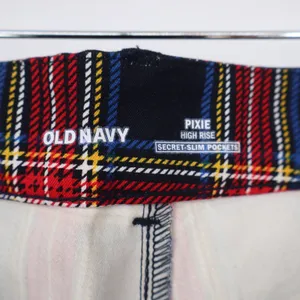Old Navy Pants Womens 12 Pixie High Rise Red Plaid Stretch Ankle Excellent thumbnail 2